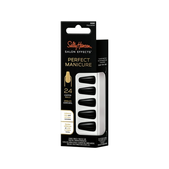 Sally Hansen Perfect Manicure Press On Nails, Coffin Shape, Onyx-Pected, 24 False Nails