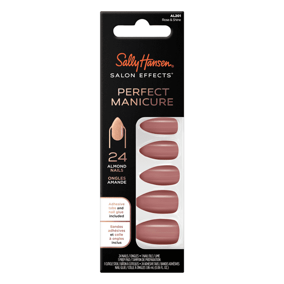 Sally Hansen Perfect Manicure Press on Nail Kit, Almond, Rose & Shine, 24pcs