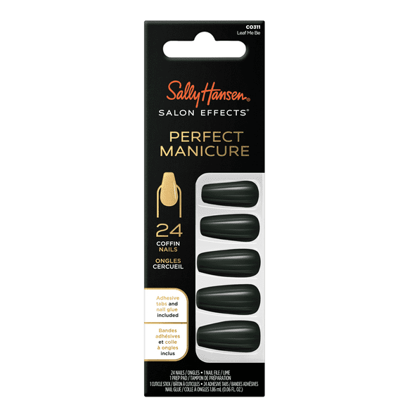 Sally Hansen Perfect Manicure Press on Nail Kit, Coffin, Leaf Me Be, 24pcs