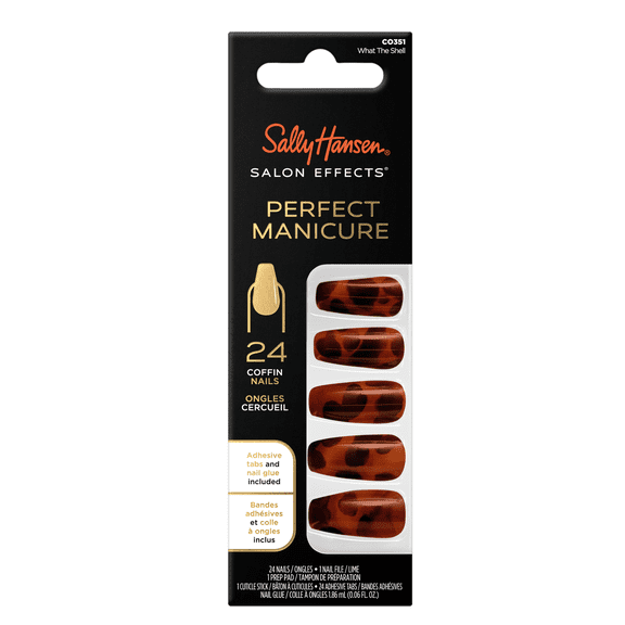 Sally Hansen Perfect Manicure Press on Nail Kit, Coffin, What the Shell, 24pcs