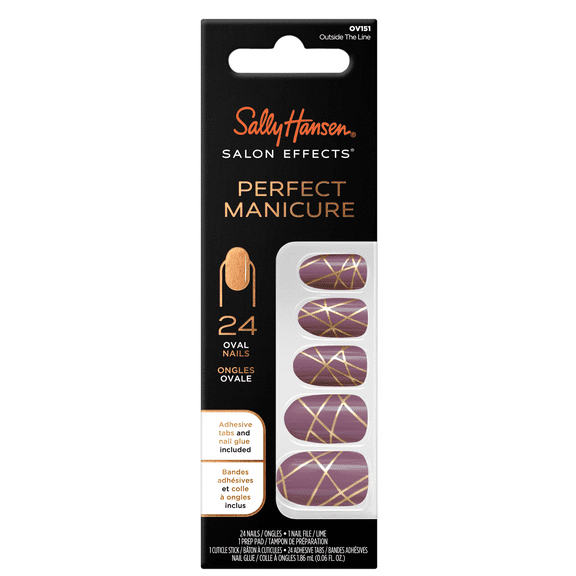 Sally Hansen Perfect Manicure Press on Nail Kit, Oval, Outside the Line, 24pcs