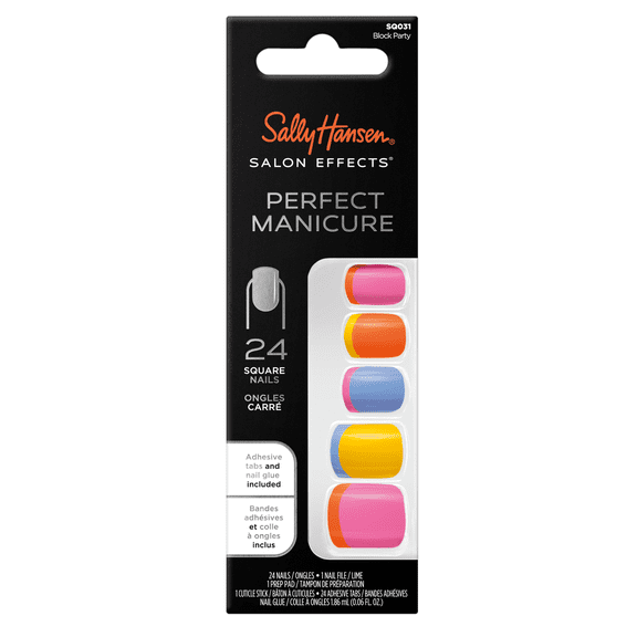 Sally Hansen Perfect Manicure Press on Nail Kit, Square, Block Party, 24pcs