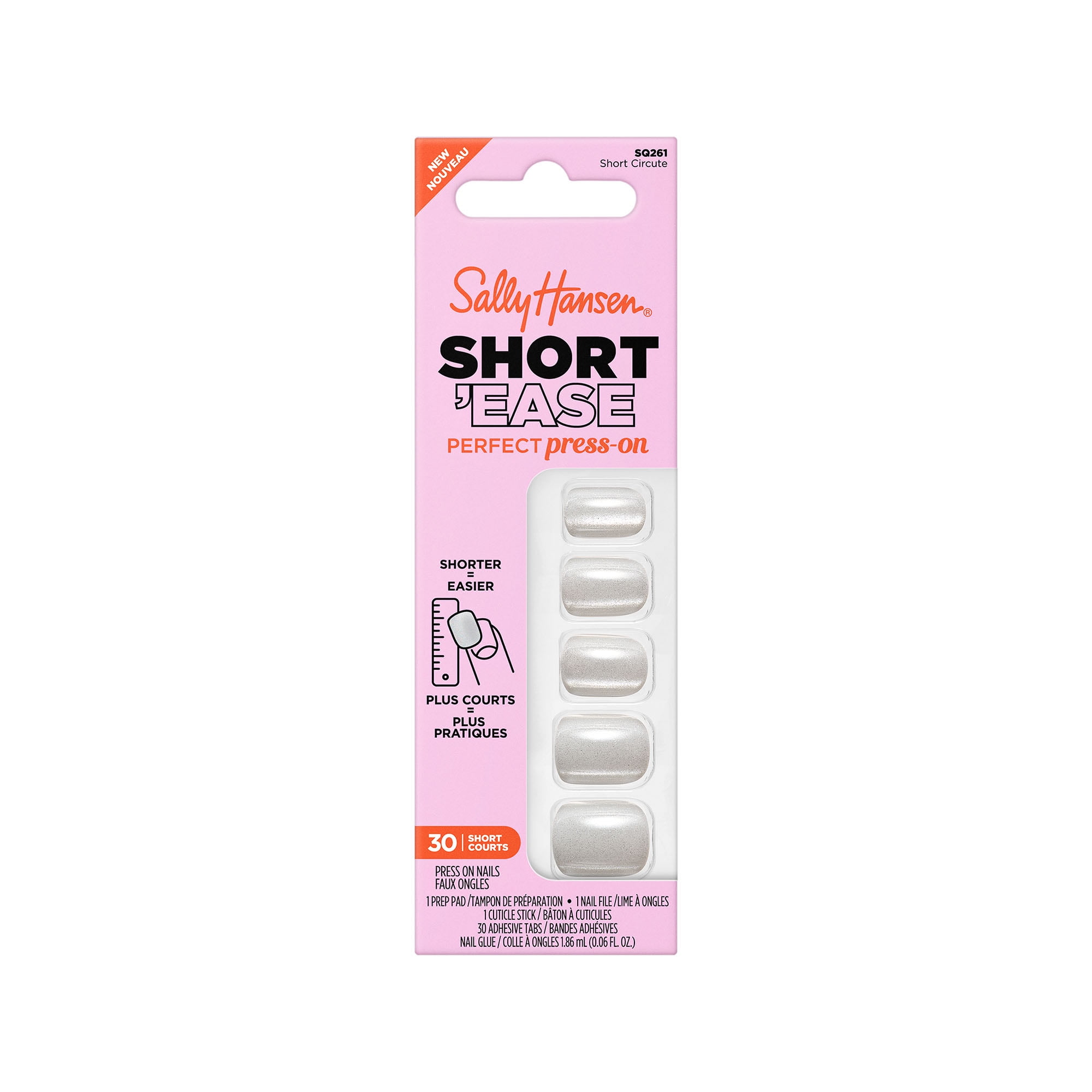 Sally Hansen Perfect Press-On Nails, Short'Ease, Short Circuit, Non-Damaging Manicure