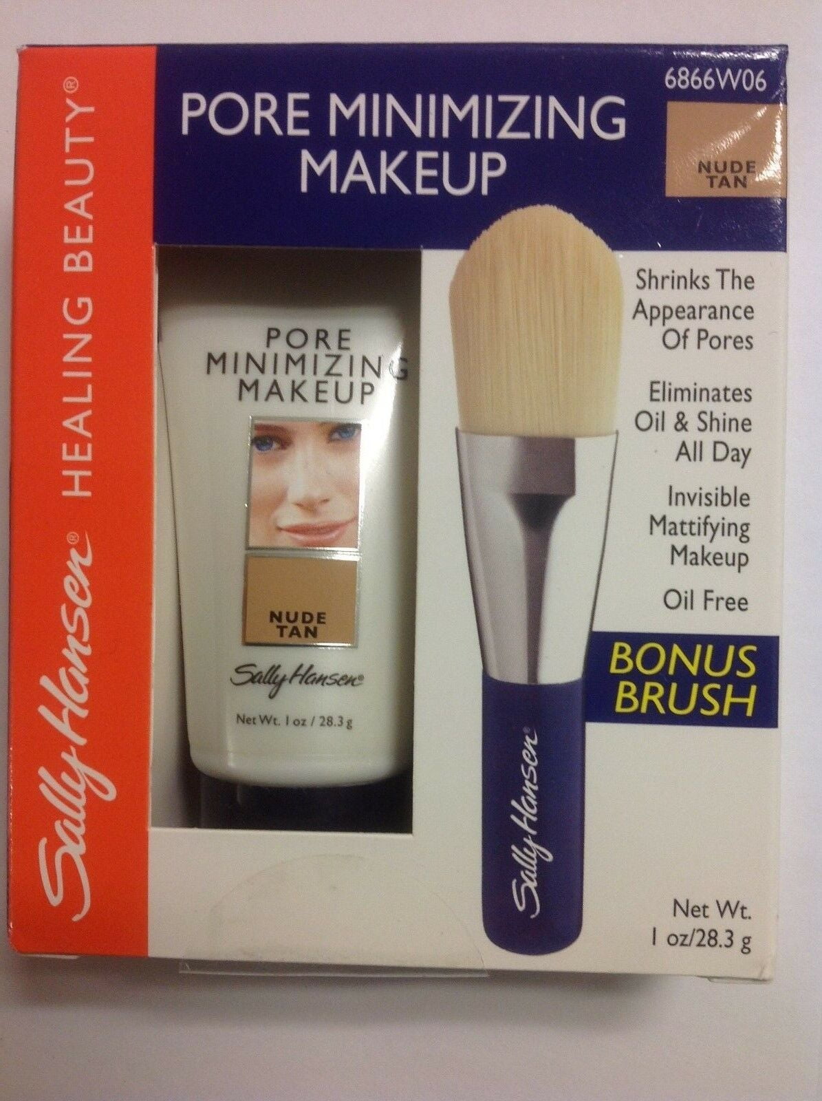 Sally Hansen Pore Minimizing Makeup (NUDE TAN) with Bonus Brush NEW.