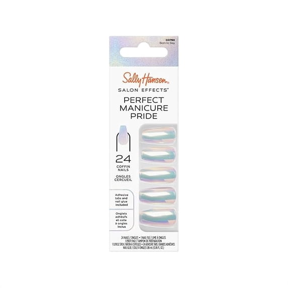 Sally Hansen Salon Effects Perfect Manicure Press-On Nails | Oval Shape | Easy to Apply, Non-Damaging | 24 Nails, Adhesive Tabs, File & Alcohol Pad Included | Pride - Born To Slay