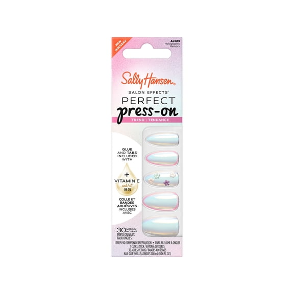 Sally Hansen Salon Effects Perfect Press-On Nails, Holographic Memory, Non-Damaging, Easy to Apply