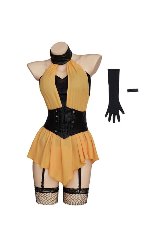 Sally Jupiter Women Sexy Yellow Outfits with Stockings