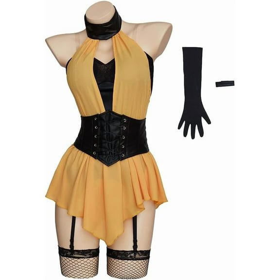 Sally Jupiter Women Sexy Yellow Superhero Outfits with Stockings Fancy Dress