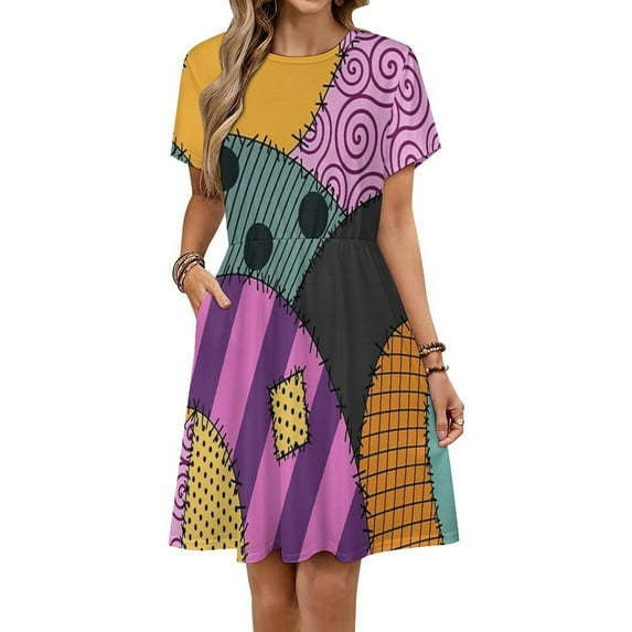 Sally Ragdoll Dress Fashion Beach Short Sleeve Dresses Female Party Printed Sundress