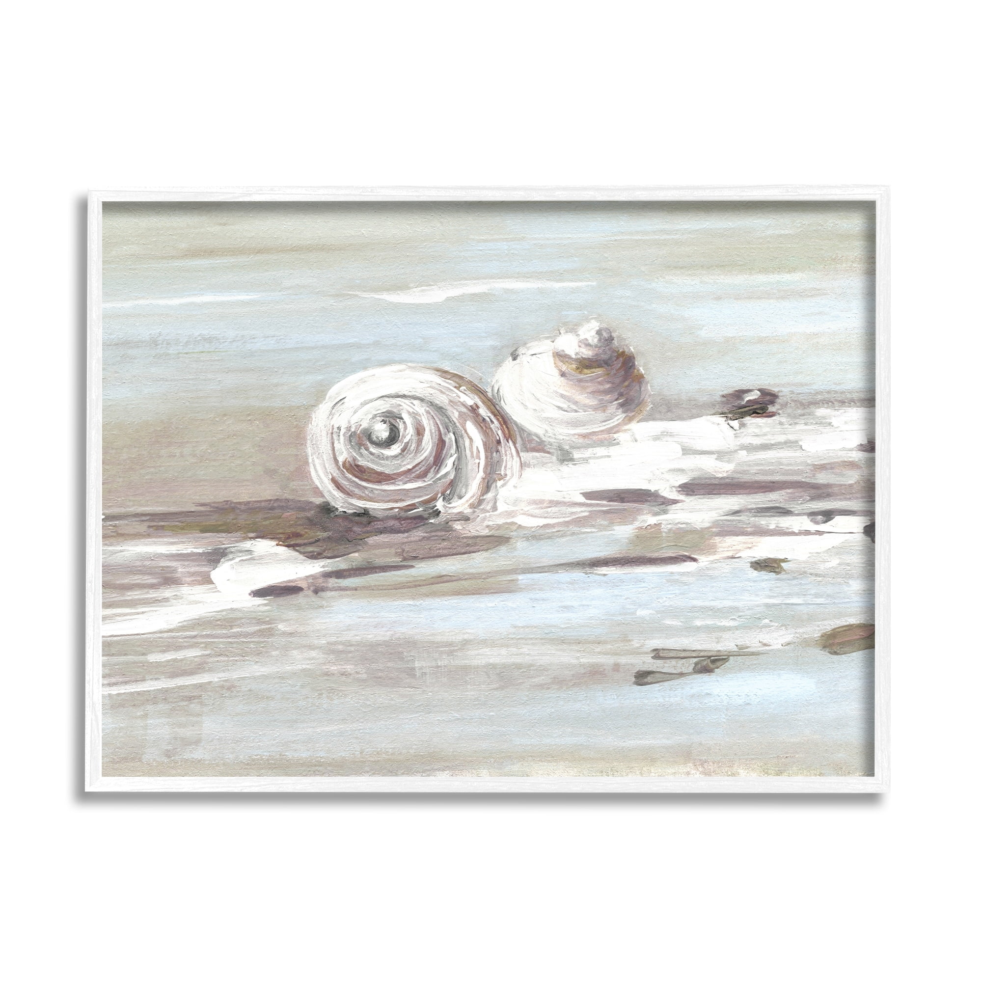 Sally Swatland Still Beach Seashells Brushed Bubbly Shallow Water Waves 14 in x 11 in Framed Painting Art Print, by Stupell Home Décor