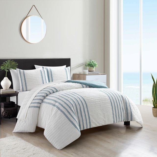 Salma 3 Piece Cotton Duvet Cover Set Clip Jacquard Striped