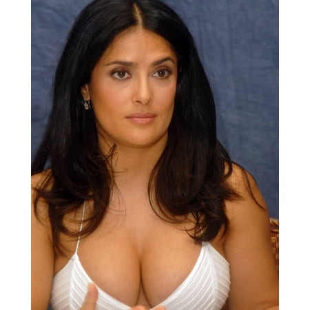 Salma Hayek Candid Huge Breasts in White Dress 24x36 HD Aluminum Wall Art
