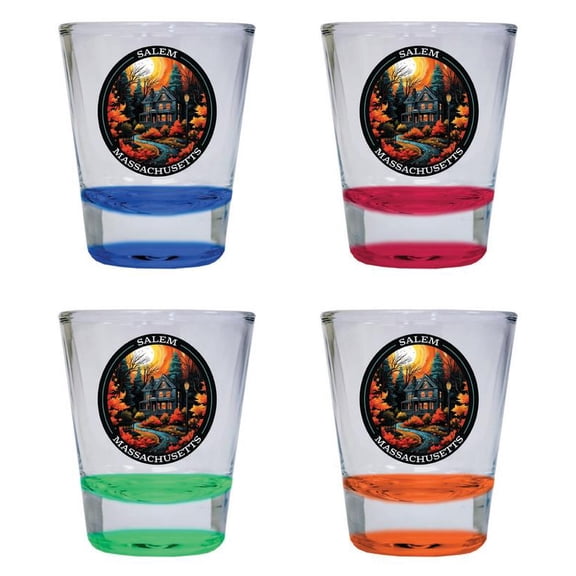 Salma Massachusetts Design B Souvenir 2 oz Round Shot Glass Multicolor (4-Pack)