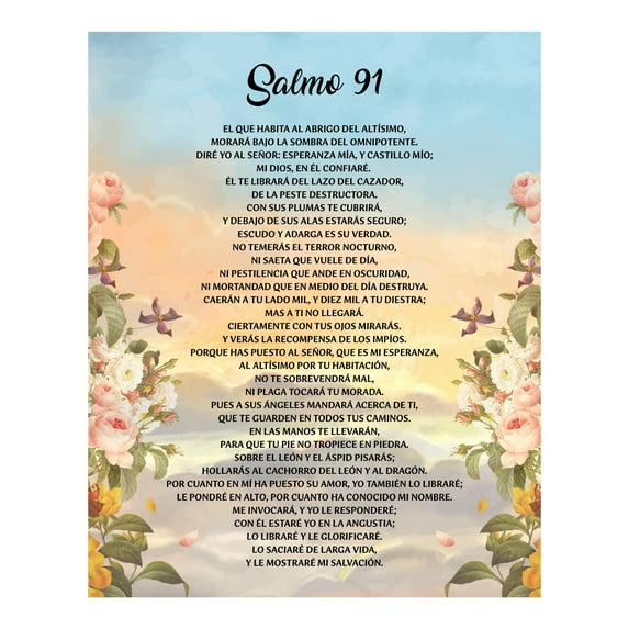 Salmo 91 - Póster Vintage de Arte Cristiano, Inspirador Versículo Bíblico para Decoración del Hogar, Oficina, Iglesia, Sala de Estar, Dormitorio, Póster Rústico sin Marco