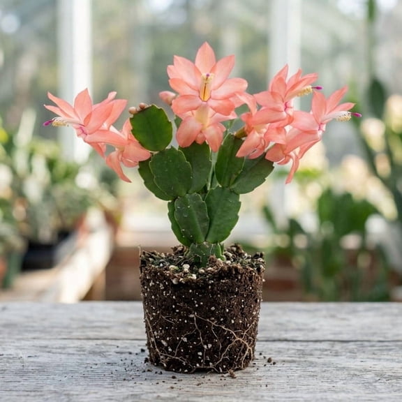Salmon Christmas Cactus Live Plant, 3 Inch Pot, 2 Plants per Pot, Schlumbergera Holiday Cactus Houseplant, Indoor Flowering Succulent Plant for Home Decor