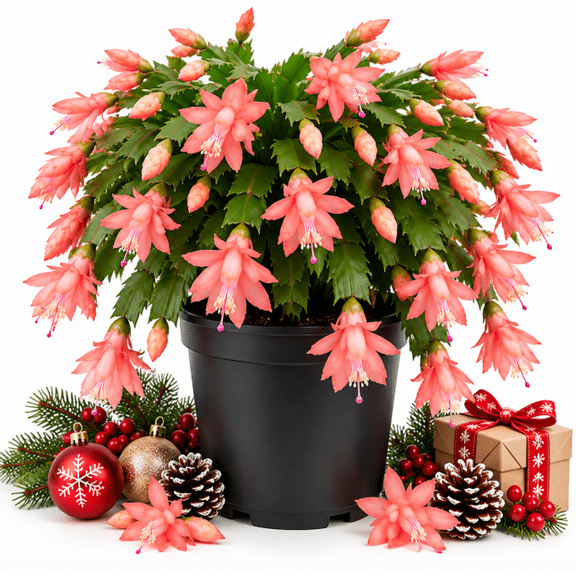 Salmon Christmas Cactus Live Plants, Holiday Cactus Plants Schlumbergera Flower Plants for Indoor Outdoor 4 to 6 Inc Tall, 2 Plants Per Pot