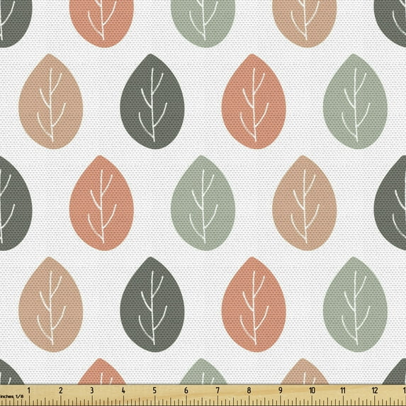 Ambesonne Salmon Fabric by the Yard Upholstery, Rhythmic Autumnal Leaves, 2 Yards, Salmon Multicolor