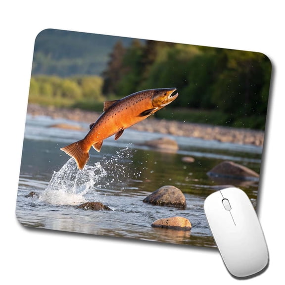 Salmon Fish Jumping River Fishing Mouse Pad Low Profile Gaming Mat