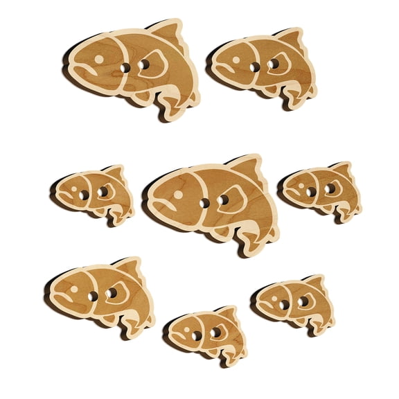 Salmon Fish Wood Buttons for Crochet Knitting Sewing DIY Craft - Various Sizes (8pcs)