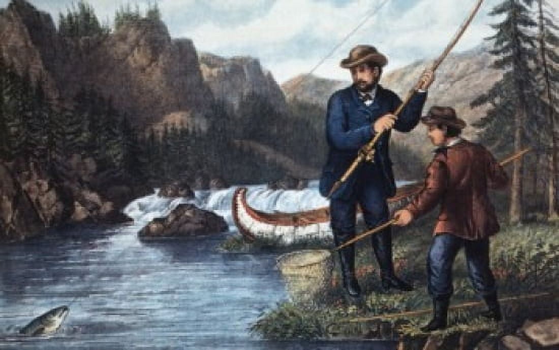 Salmon Fishing 1872 Currier & Ives (1834-1907 American) Canvas Art - Currier & Ives (18 x 24)