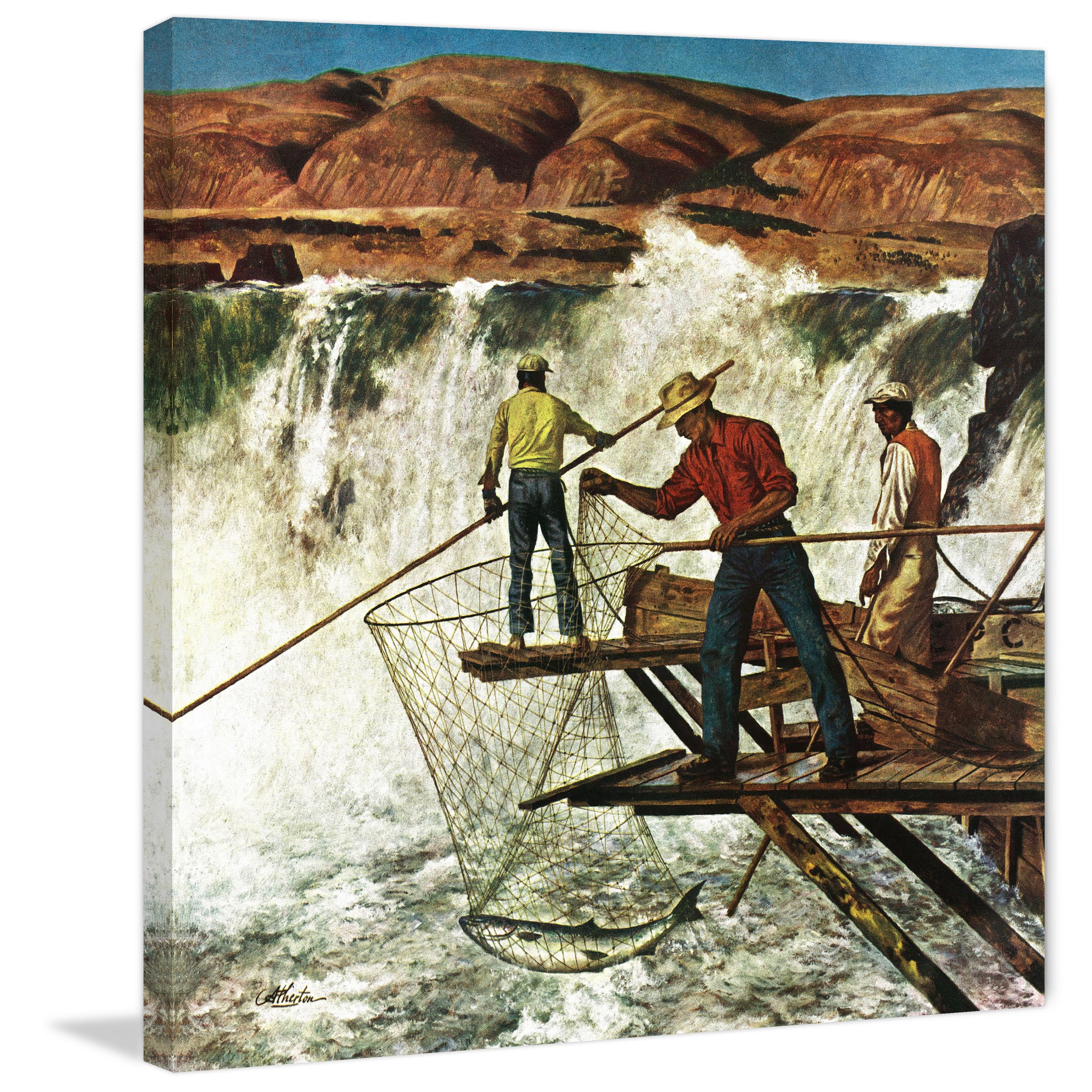 "Salmon Fishing" Painting Print on Wrapped Canvas