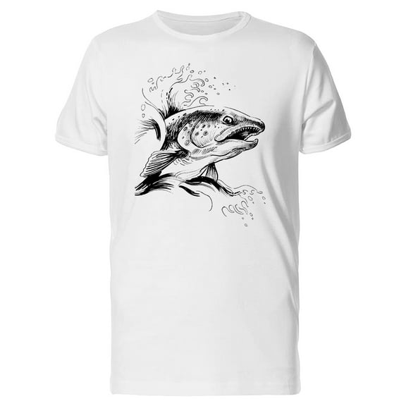 Salmon In Water B&W T-Shirt Men -Image by Shutterstock, Male Large