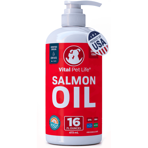 Vital Pet Life Salmon Oil for Dogs & Cats - Healthy Skin & Coat, Omega 3 EPA DHA, Liquid Supplement, 16 oz