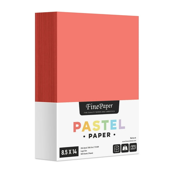Salmon Pastel Color Paper – Great for Arts and Crafts and Stationery Printing – 8.5 x 14" (Menu/Legal Size) – 20lb Bond / 50lb Text / 75GSM – Copy, Writing and Printer Paper – 500 Sheets per Pack