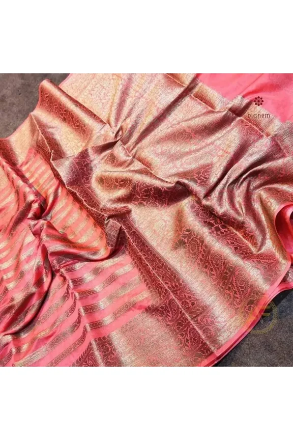 Salmon Pink Khaddi Georgette Banarasi Saree