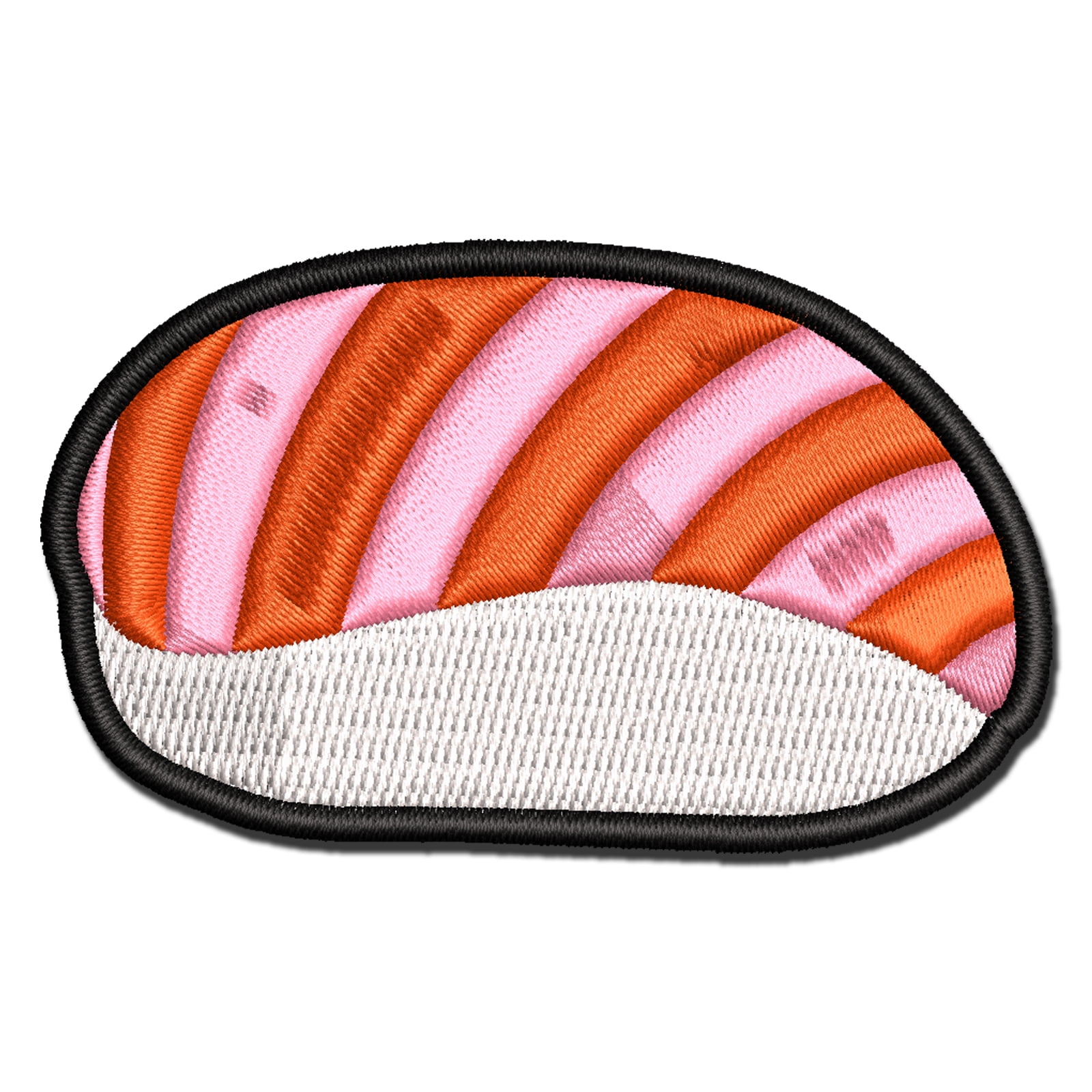 Salmon Sake Nigiri Sushi Sashimi Applique Multi-Color Embroidered Iron-On Patch - 3.5 Inch Large