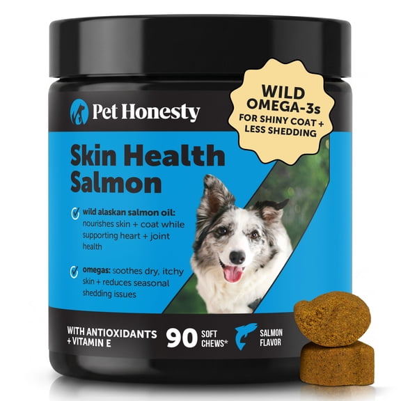 Pet Honesty Skin Health Salmon Chews - Itch Relief for Dogs, Omega 3 Fish Oil for Dogs, Natural Salmon Oil for Dog Chews for Healthy Skin & Coat, May Reduce Shedding, Dog Fish Oil Supplements - 90 Ct