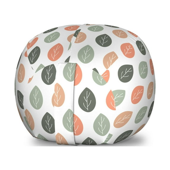 Salmon Storage Toy Bag Chair, Simple Leaves Drawing in Autumnal Tones Pattern, Stuffed Animal Organizer Washable Bag, Small Size, Salmon Multicolor, by Ambesonne