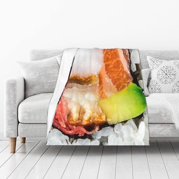 Salmon Sushi Flannel Blanket Realistic Food Fleece Throw Cozy Soft Lightweight Novelty Blankets for Bed Couch Travel Decor Gifts All-Seasons Non-Shedding 50"X40"
