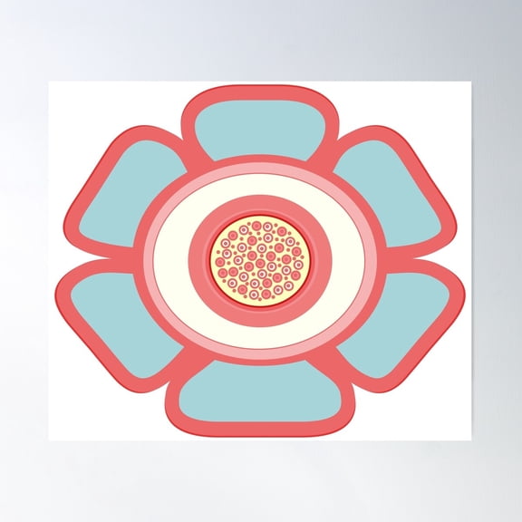 Salmon, Teal, Cream Colored Groovy Flower (Some Patterns) Poster Wall Art, Modern Wall Decor For Living Room Bedroom, 24x24 UNFRAMED