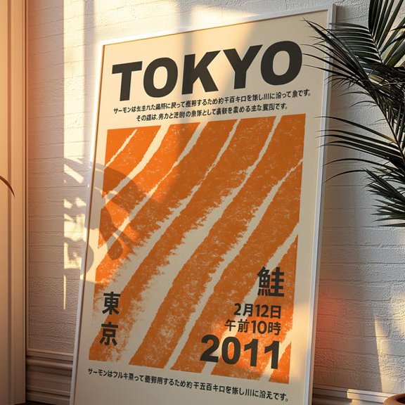 Salmon Tokyo Poster Japanese Retro Fish Art, Unframed Paper Poster 8x10in
