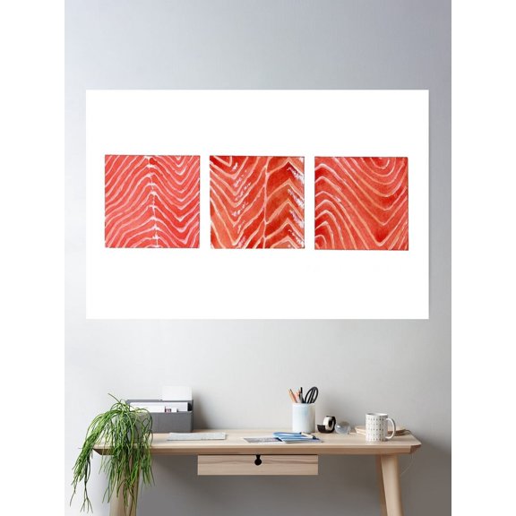 Salmon Trio (No Background) Poster Wall Art, Modern Wall Decor For Living Room Bedroom, 8x12 UNFRAMED