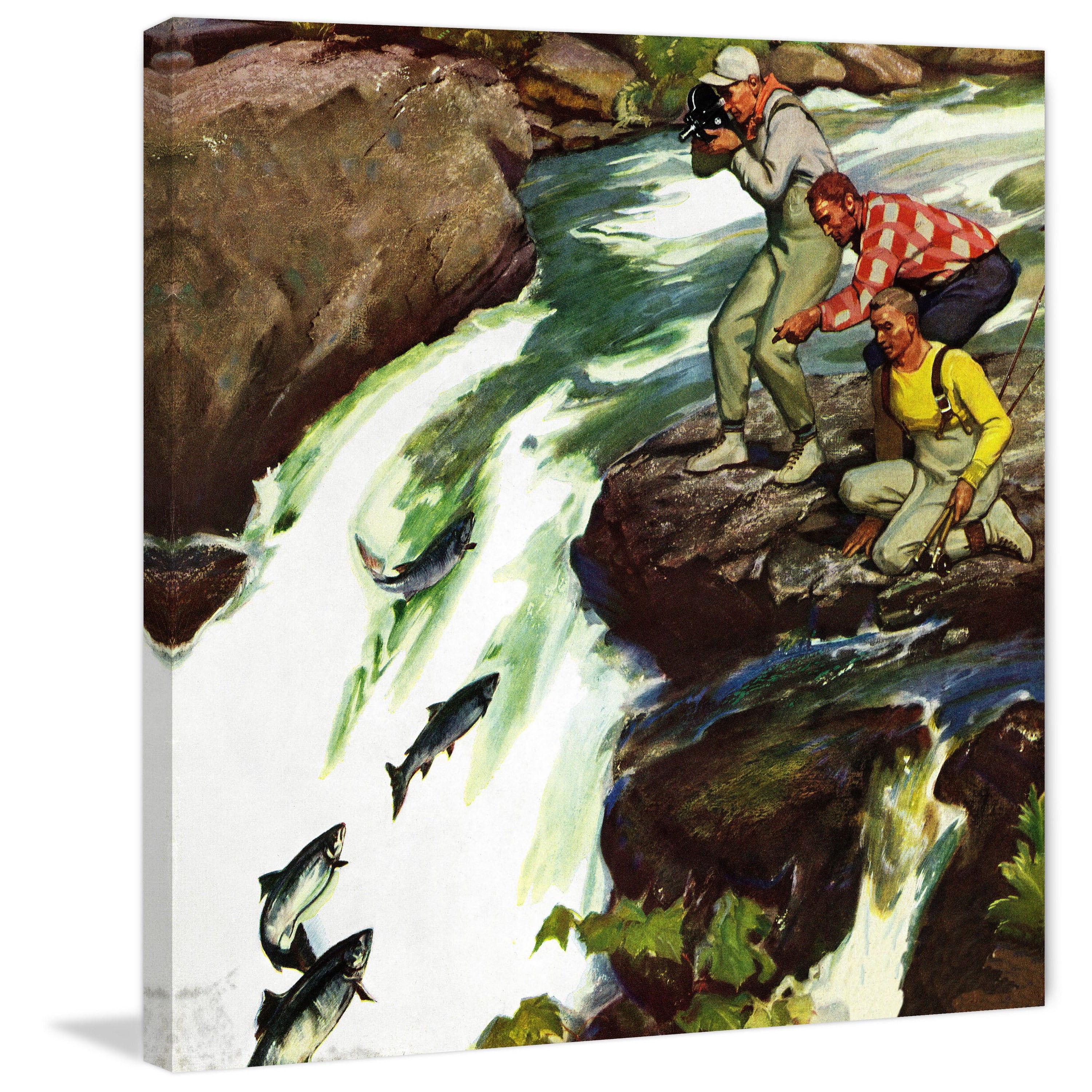 "Salmon Upstream" Painting Print on Wrapped Canvas