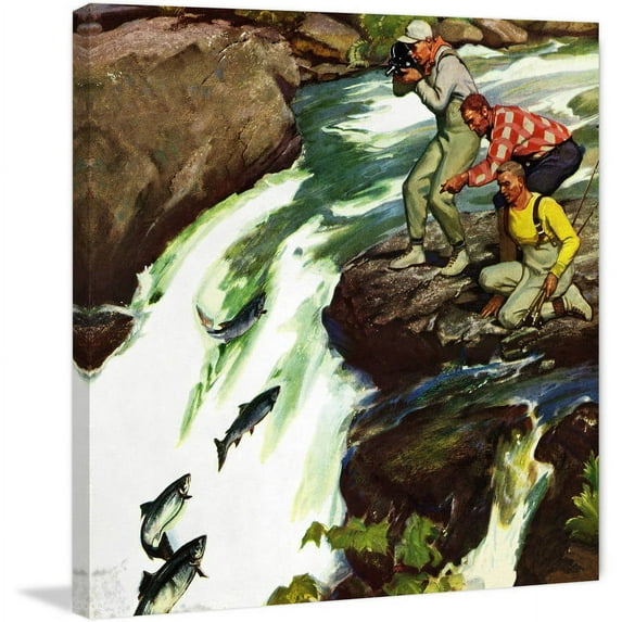 "Salmon Upstream" Painting Print on Wrapped Canvas