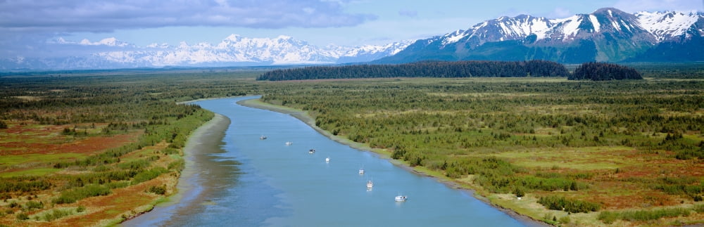 Salmon fishing boats at Wrangell-St Elias National Park Alaska Canvas Art - Panoramic Images (27 x 9)