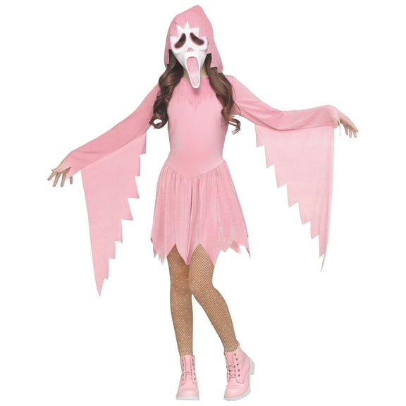 Salmonnus Pink Glitter Ghost Halloween Costume for Women, Hooded Ghost Costume Dress with Mask, Spooky Horror Halloween Party Cosplay Outfit for Masquerade and Themed Events