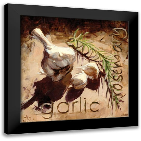 Salness, Annie 12x12 Black Modern Framed Museum Art Print Titled - Garlic and Rosemary