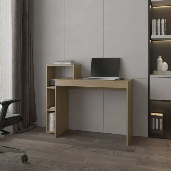 Salom 43 Inch Natural Oak Computer Desk with Three Open Shelves