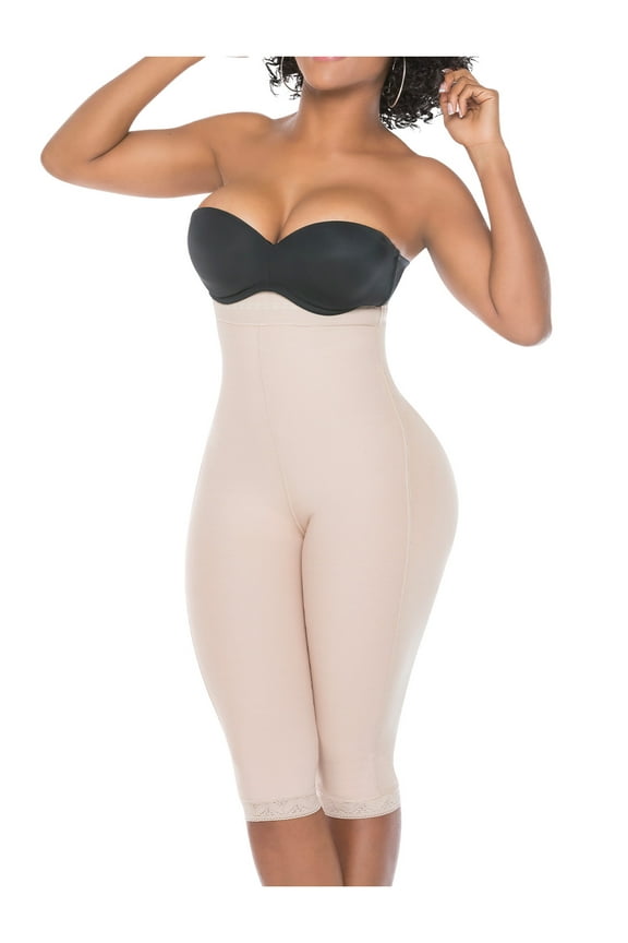 Salome 0219 Fajas Colombianas Reductoras High Waisted Butt Lifting Shapewear Capri Leggings Beige XL
