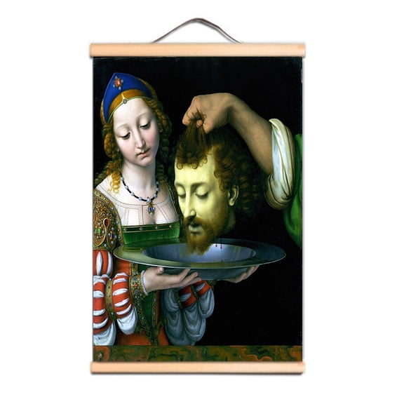 Salome with the Head of St. John the Baptist Vintage Oil Painting - Leonardo da Vinci Antique Hanging Canvas Print Art Scroll Painting Wall Art Banner For Room Office Christ Church Home Decor