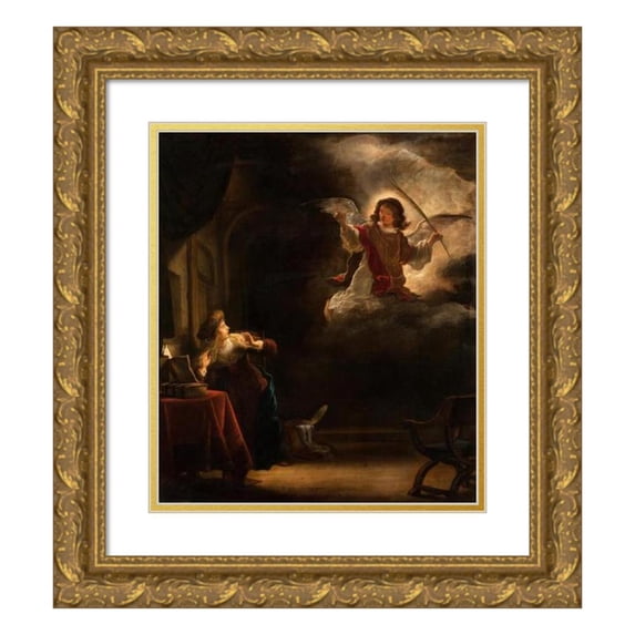 Salomon Koninck 15x17 Gold Ornate Wood Frame and Double Matted Museum Art Print Titled - The Annunciation (1655)