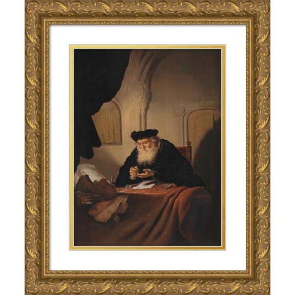 Salomon Koninck 19x24 Gold Ornate Framed and Double Matted Museum Art Print Titled - An Old Man Counting His Money (1635)