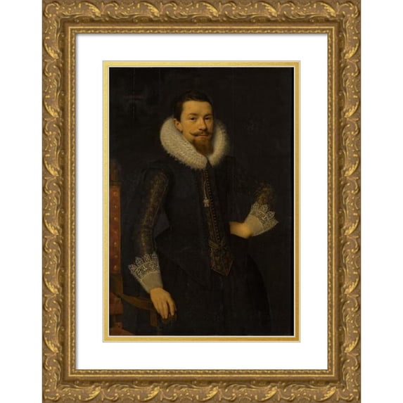 Salomon Mesdach 14x18 Gold Ornate Wood Frame and Double Matted Museum Art Print Titled - Portrait of Pieter Boudaen Courten (1594-1668) (1619)
