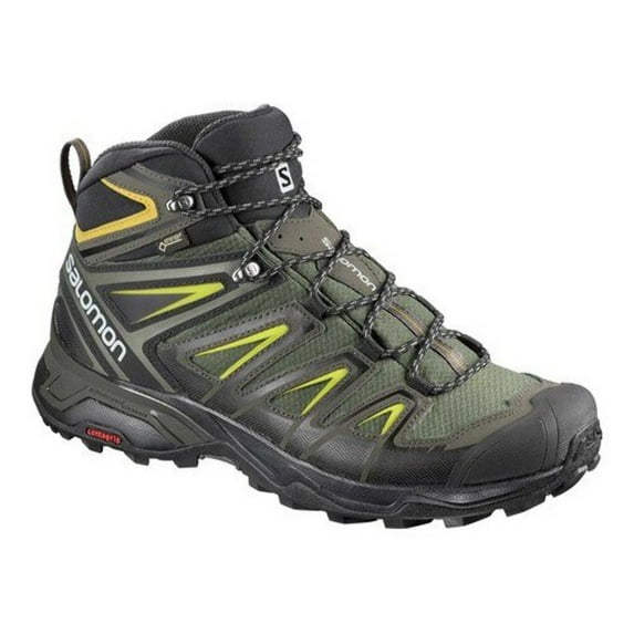 Salomon X Ultra 3 MID Gore-TEX Hiking Boots for Men, Castor Gray/Black/Green Sulphur, 13