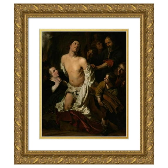 Salomon de Bray 12x14 Gold Ornate Wood Frame and Double Matted Museum Art Print Titled - Martyrdom of Saint Lawrence (1652)