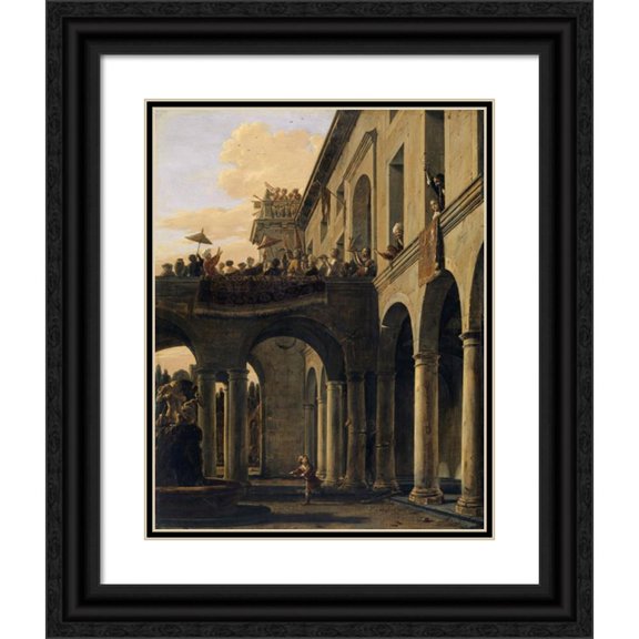 Salomon de Bray 20x24 Black Ornate Framed Double Matted Museum Art Print Titled: Samson Destroying the Temple (1659)